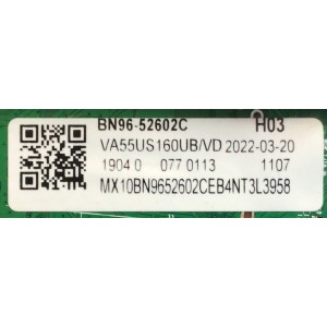 MAIN PARA SMART TV SAMSUNG 4K RESOLUCION (3840 x 2160) CON UHD / NUMERO DE PARTE BN96-52602C / KANT_SUS2E_AU7000 / BN9652602C / 02602C / VA55US160UB / DISPLAY BN96-51685A / MODELO UN50TU7000BXZA WA18